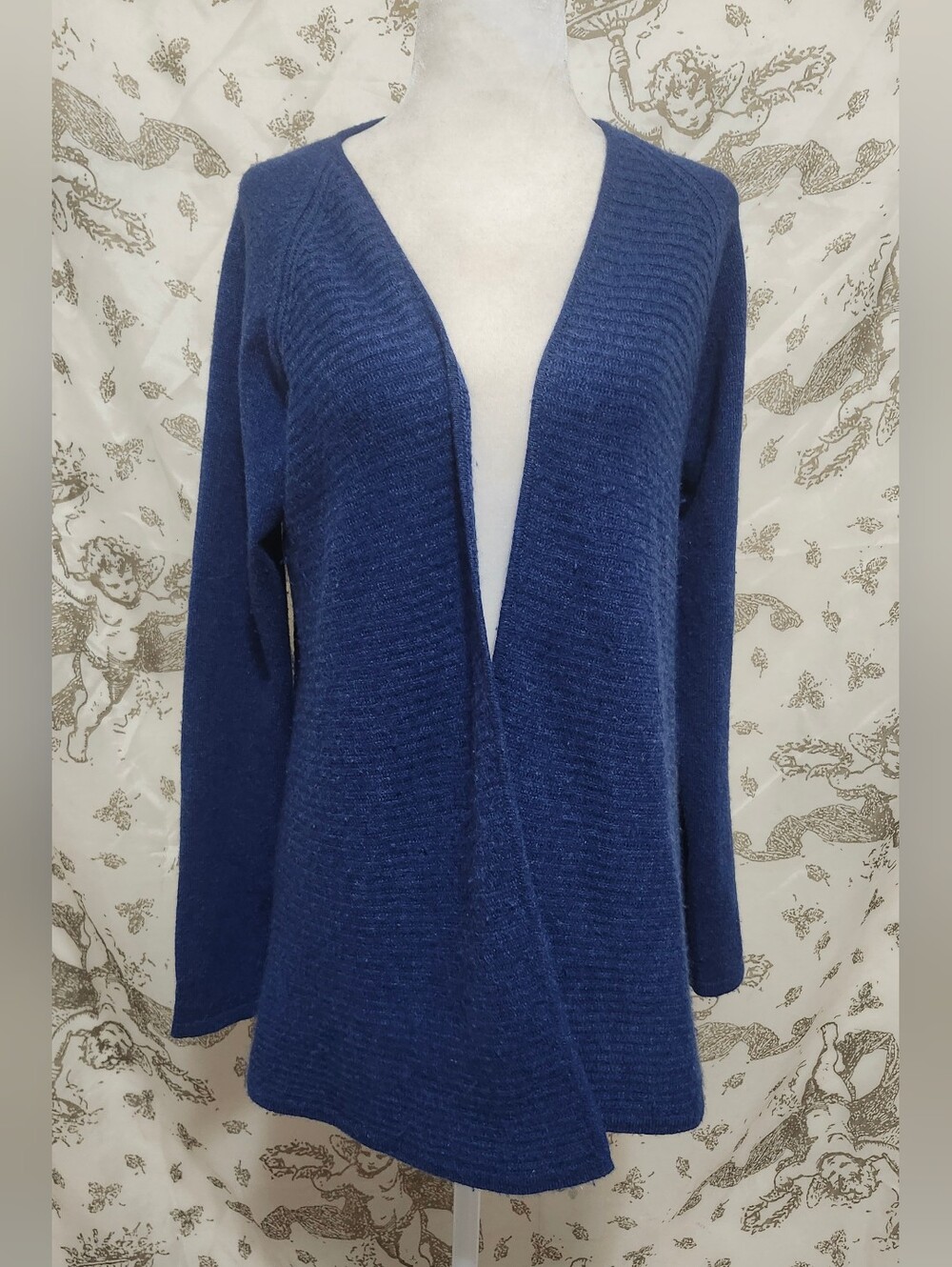 The Griffen Cashmere Blue 100% Cashmere Knit Open Front Cardigan Sweater M